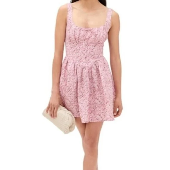 Reformation Daria Linen Floral Pink Sleeveless Dress New With Tags Size 8 - Picture 2 of 7